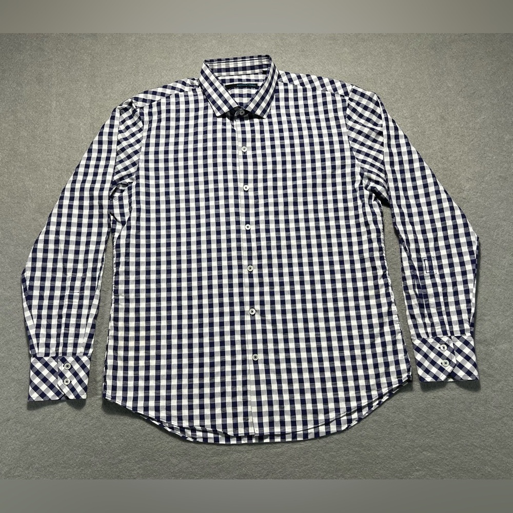Zachary Prell Men’s Blue White Checkered Button-Up Shirt Large Cotton LS